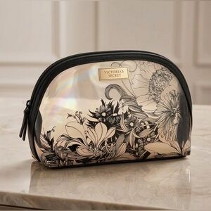 Victoria's Secret Black and Cream Floral Pouch